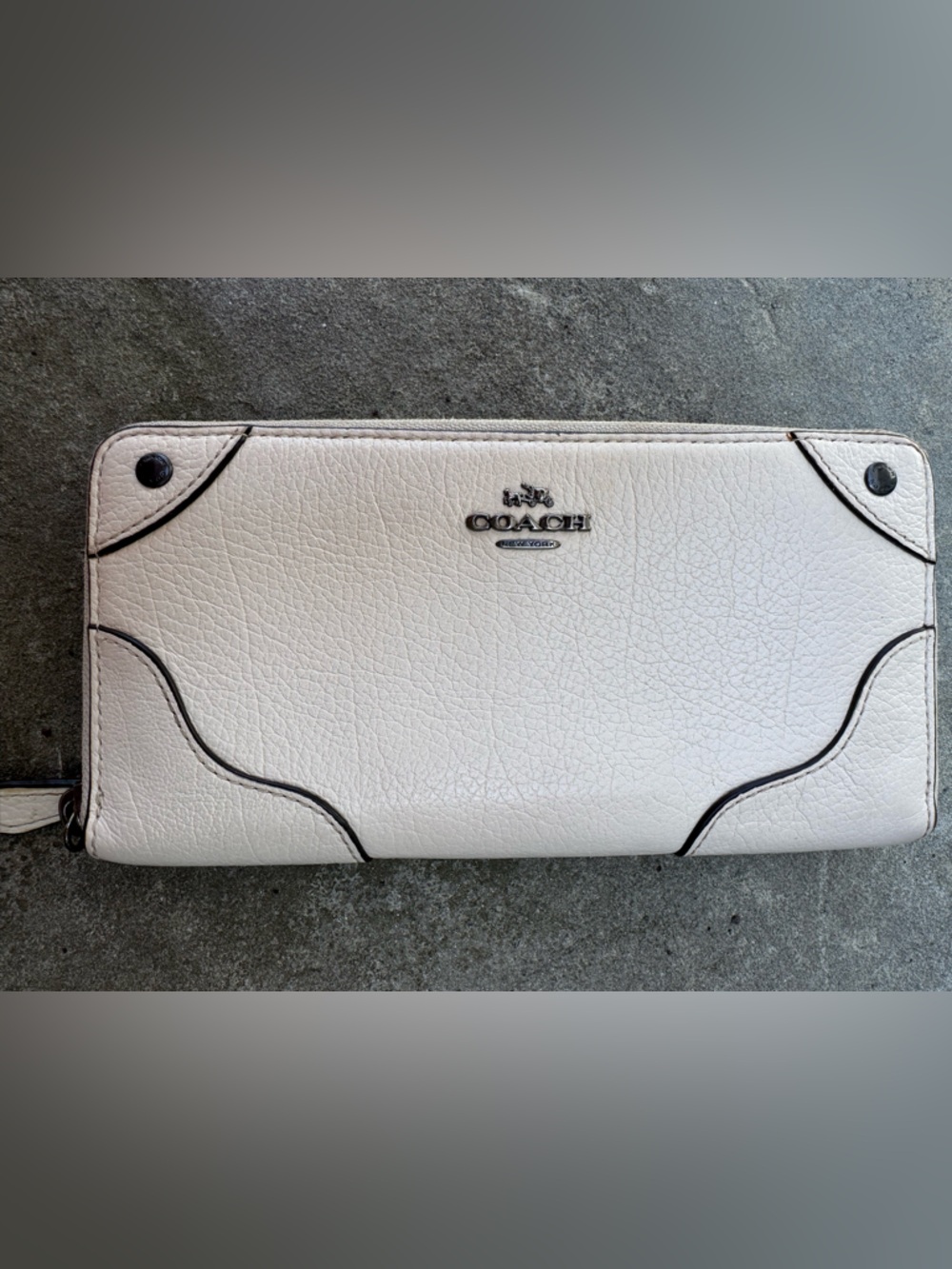 Coach Mickie Ivory Leather Zip Around Wallet